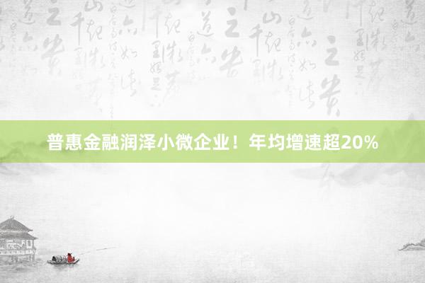 普惠金融润泽小微企业！年均增速超20%